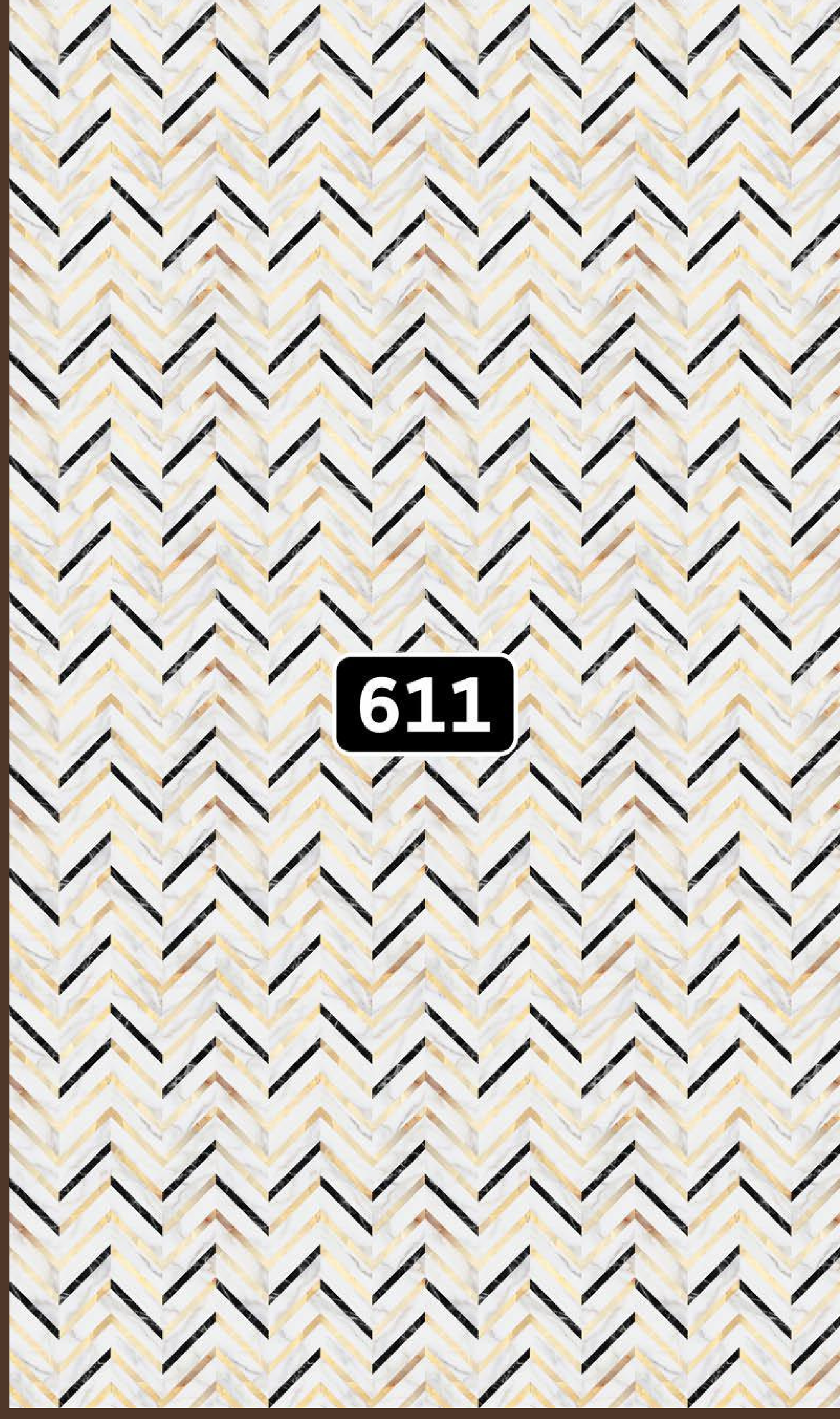 Way To Zero Herringbone Onyx Mosaic digital laminate, a herringbone chevron mosaic in white-grey marble with black and gold accent strips