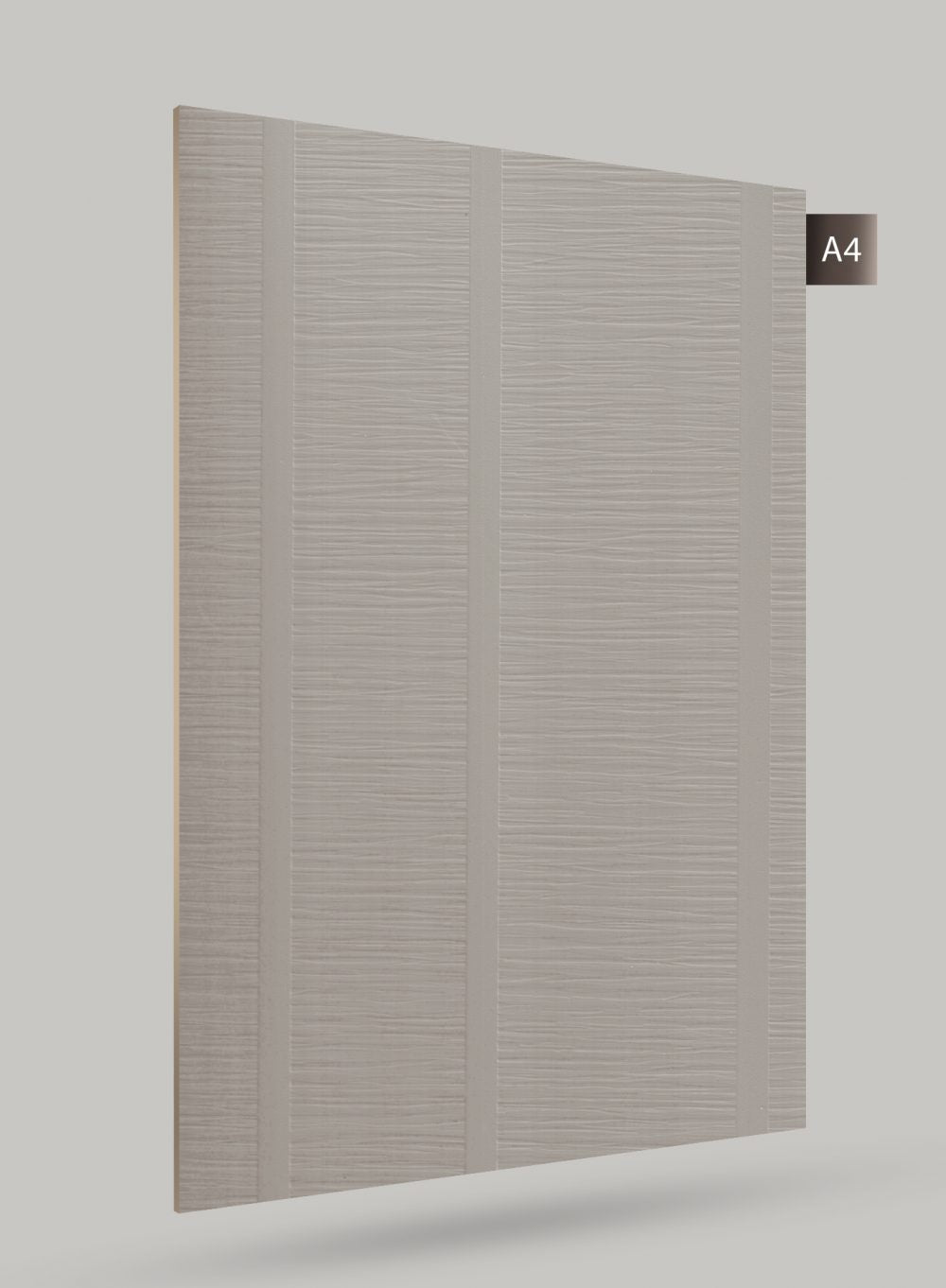 Grey matte decorative laminate with fluted pattern and textured finish, showing subtle grain and vertical ridges.