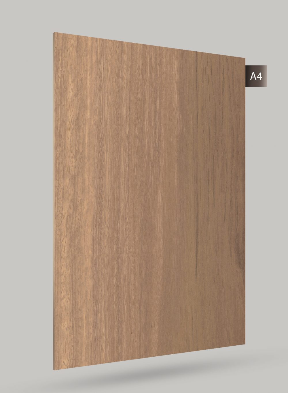 Brown wood grain decorative laminate with matte finish and visible wood texture.