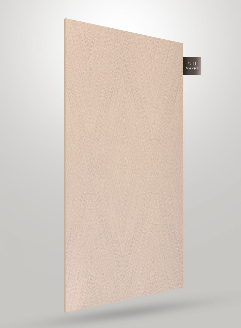 Beige wood grain decorative laminate sheet with matte finish and chevron pattern, labeled full sheet.