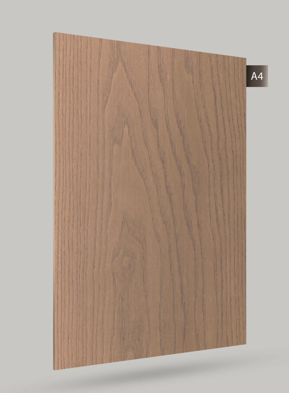 Brown wood grain decorative laminate with matte finish and visible wood texture, labeled A4.