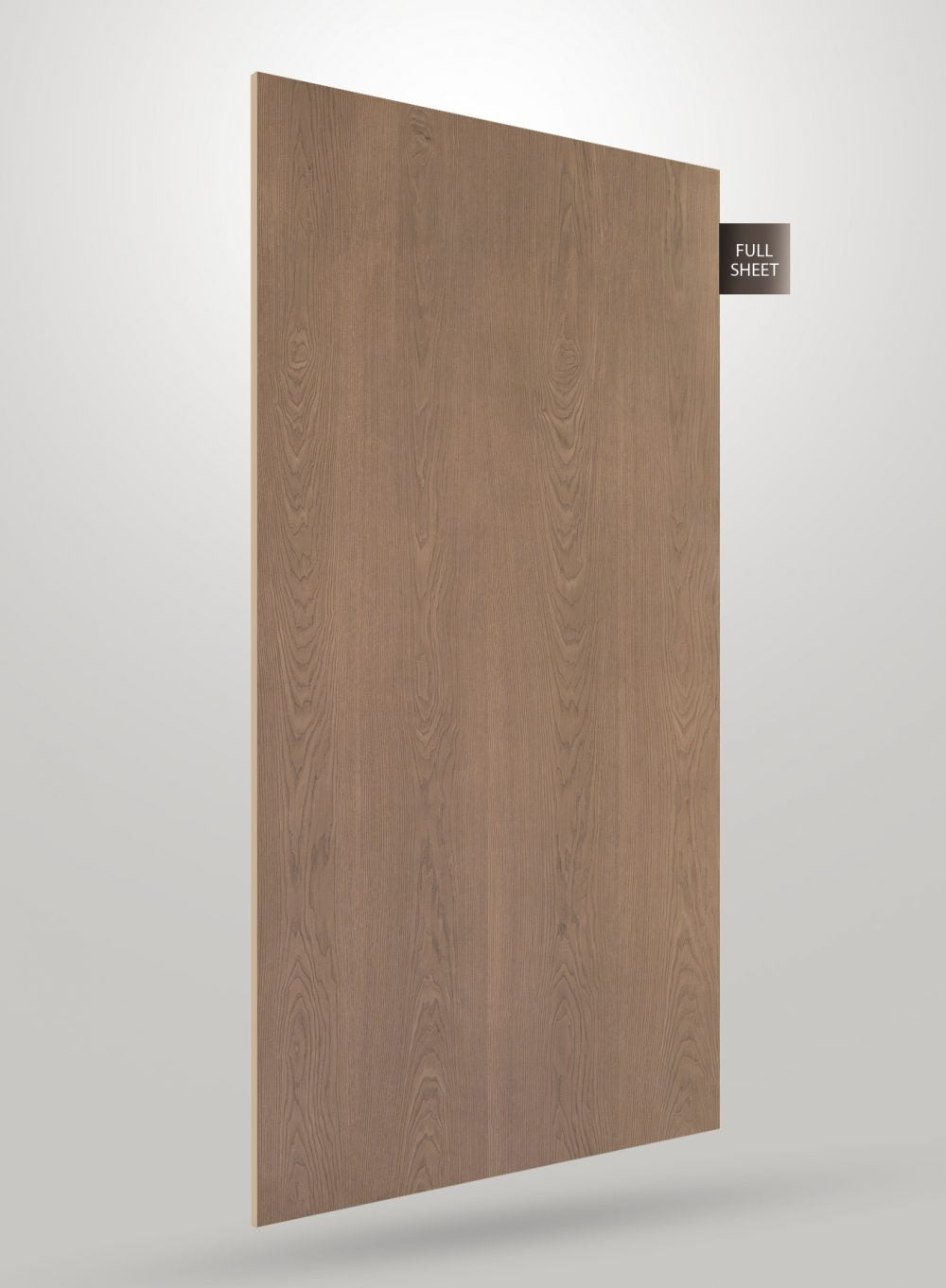 Brown wood grain laminate sheet with matte finish and visible wood texture, displayed as full sheet.