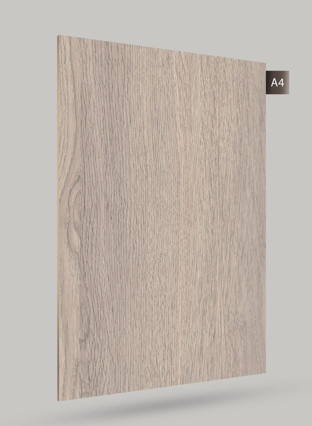 Multi-colour wood grain decorative laminate with matte finish and vertical wood texture pattern on a grey background.
