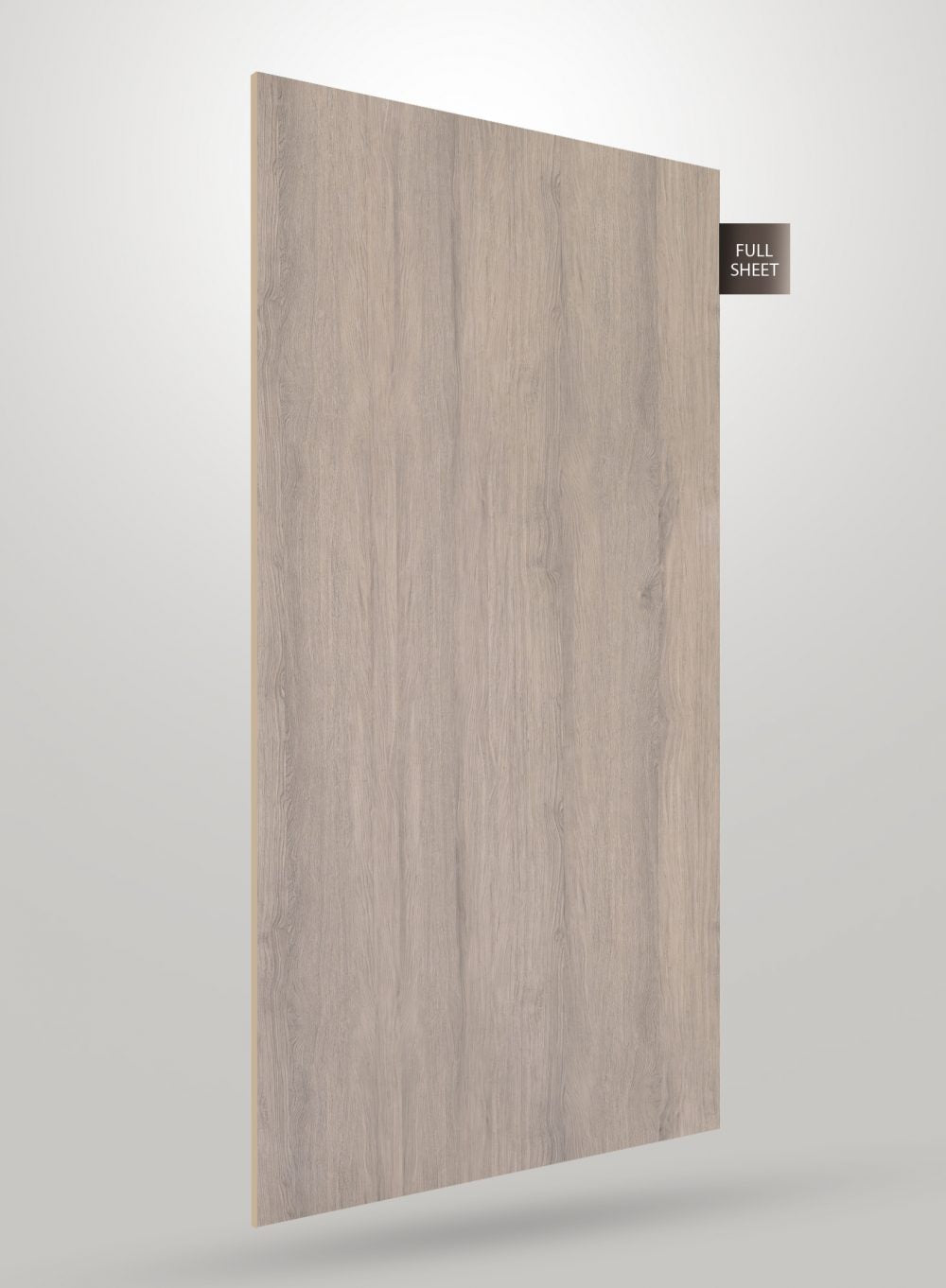 Light wood grain decorative laminate sheet with matte finish and visible wood texture, labeled full sheet.