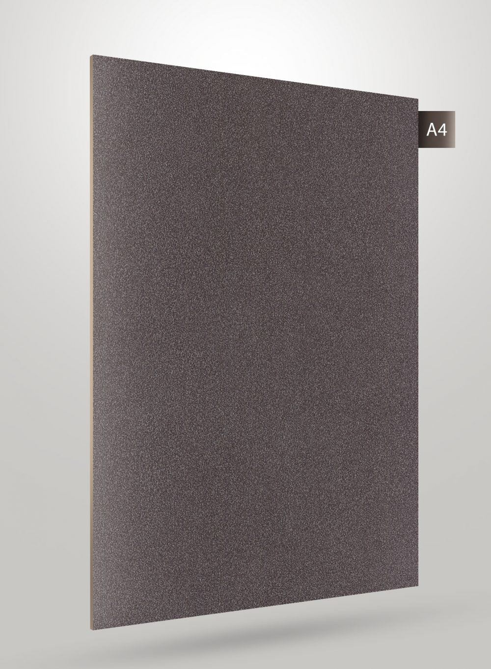 Grey matte leather laminate sheet with textured finish and subtle grain visible on its surface.