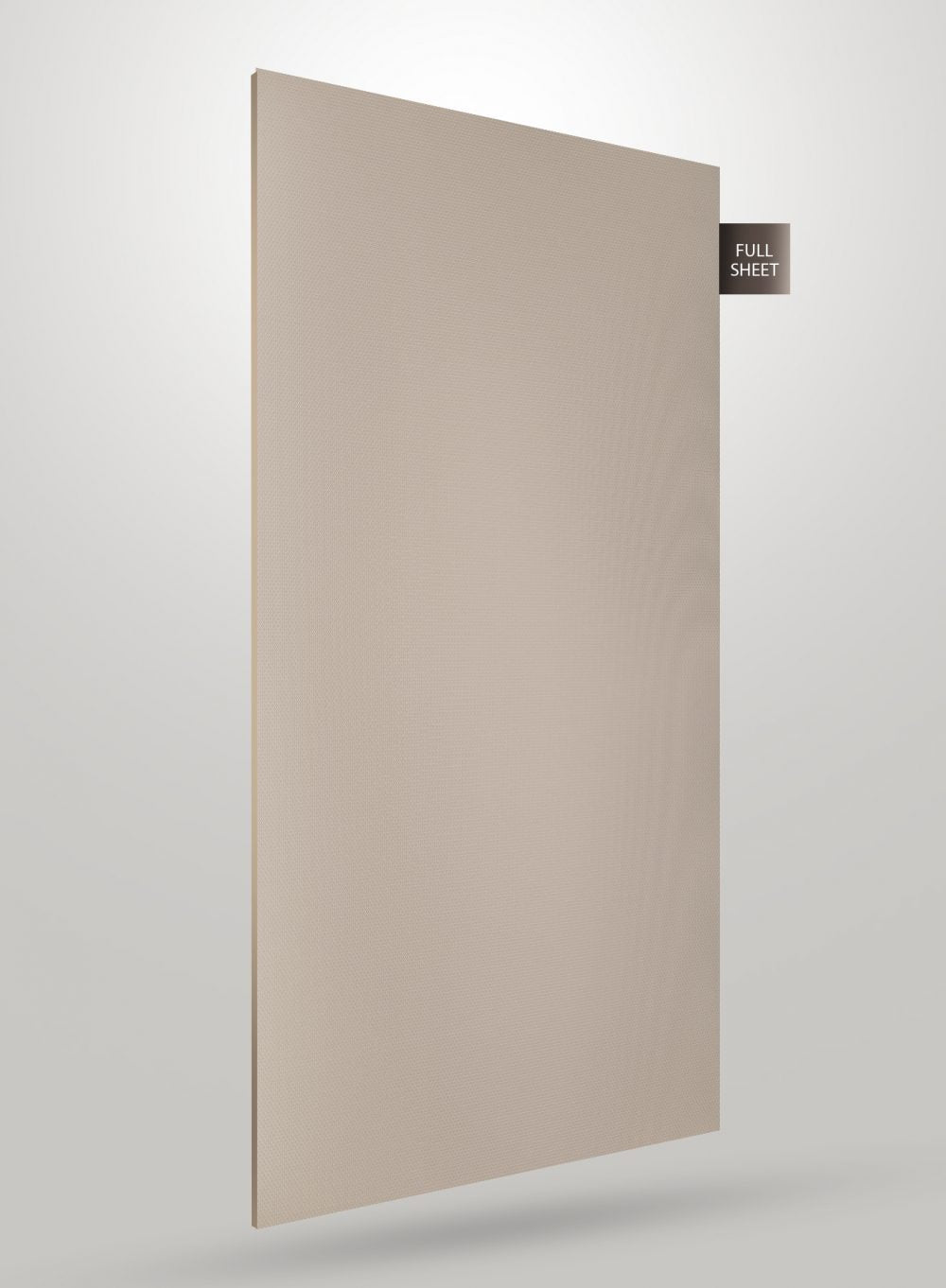 Beige matte laminate sheet with subtle texture and full sheet label visible on the right edge.