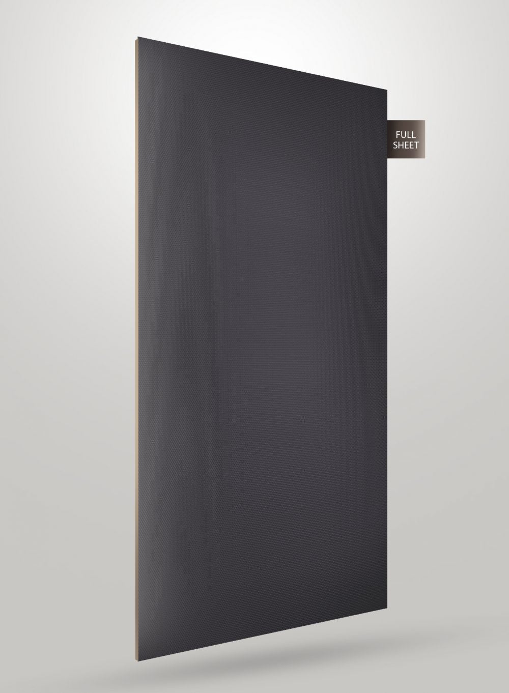 Matte black patterned laminate sheet with textured finish and subtle diagonal grain visible on its surface.