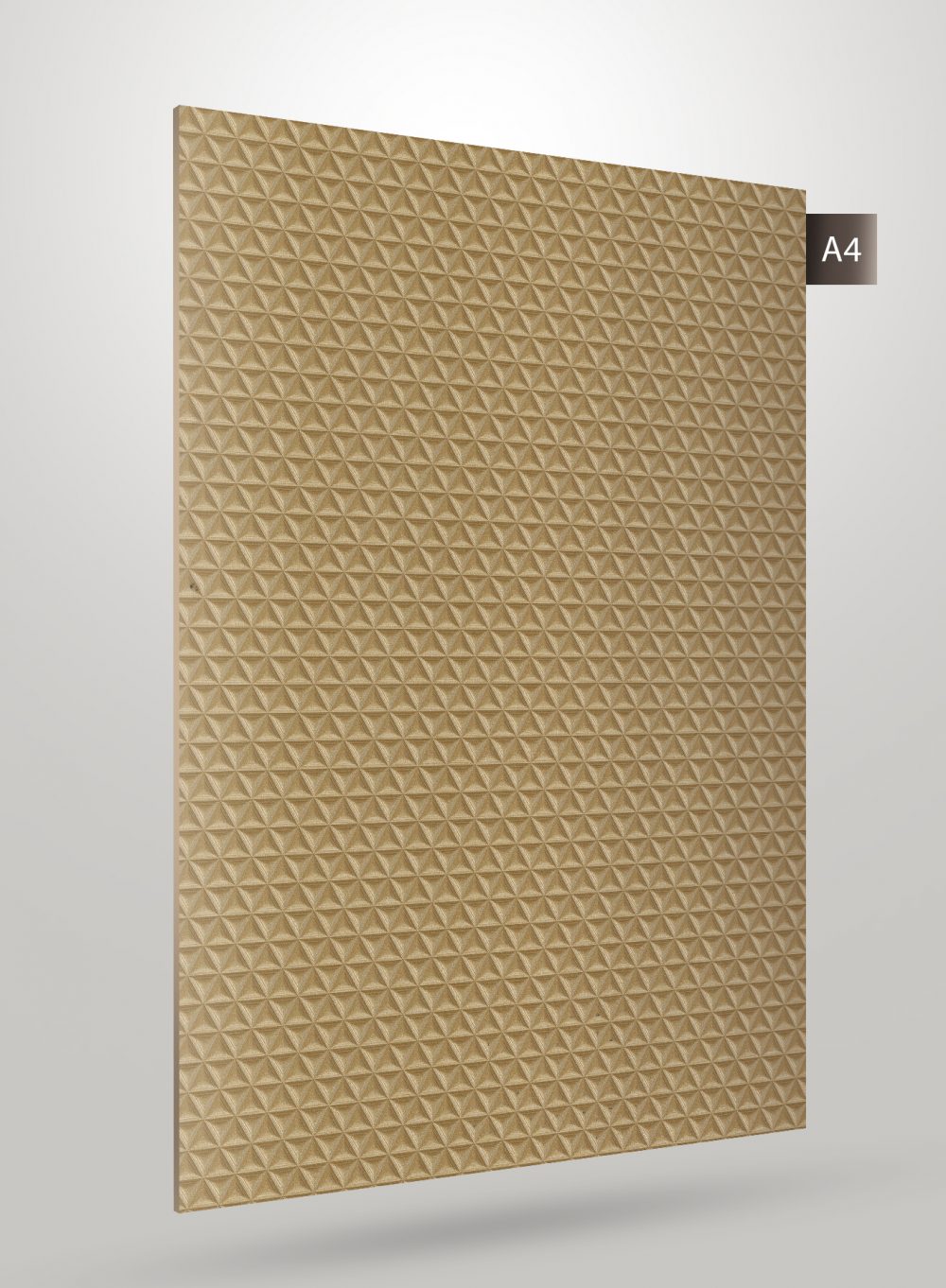 Brown geometric laminate with matte finish and pyramid pattern texture, showing embossed design details.