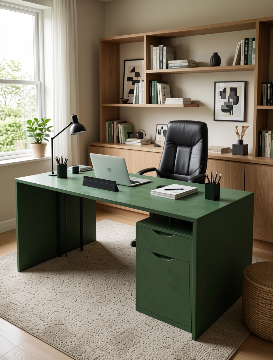 Acacia Green Suede Laminate 8*4 ft 1 mm - 1055 SF — application view in a home office