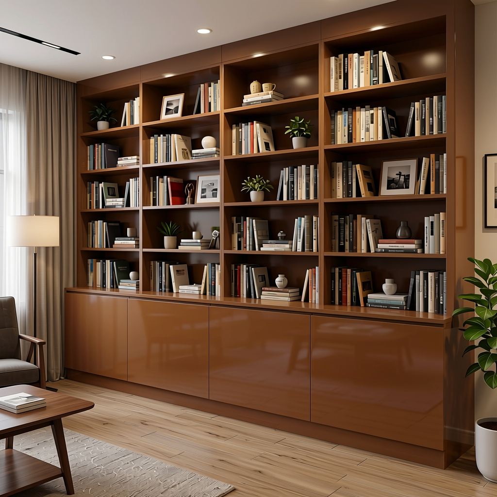 Brown Paper Plain Laminate 8x4 ft High Gloss 0.8 mm - 5914 A — application view in a home library
