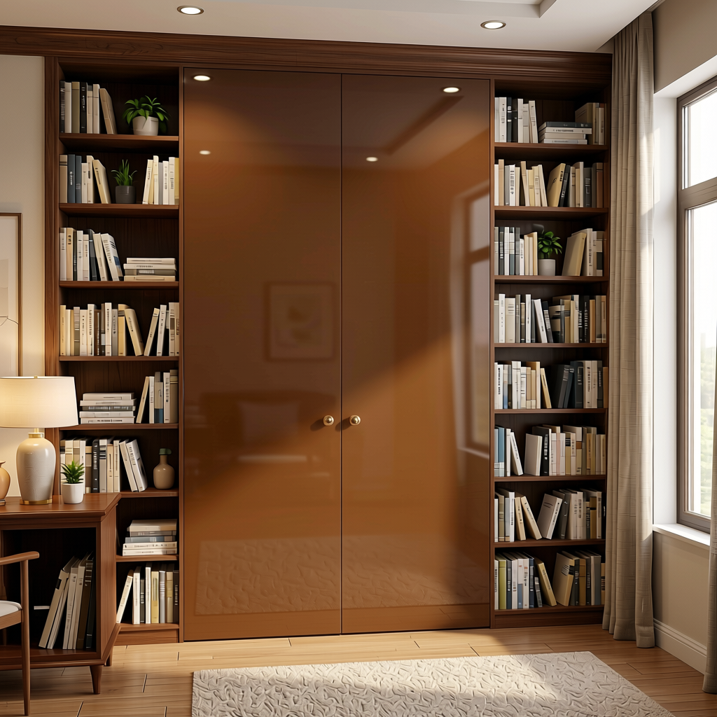 Brown Paper Plain Laminate 8x4 ft High Gloss 0.8 mm - 5903 A — application view in a home library