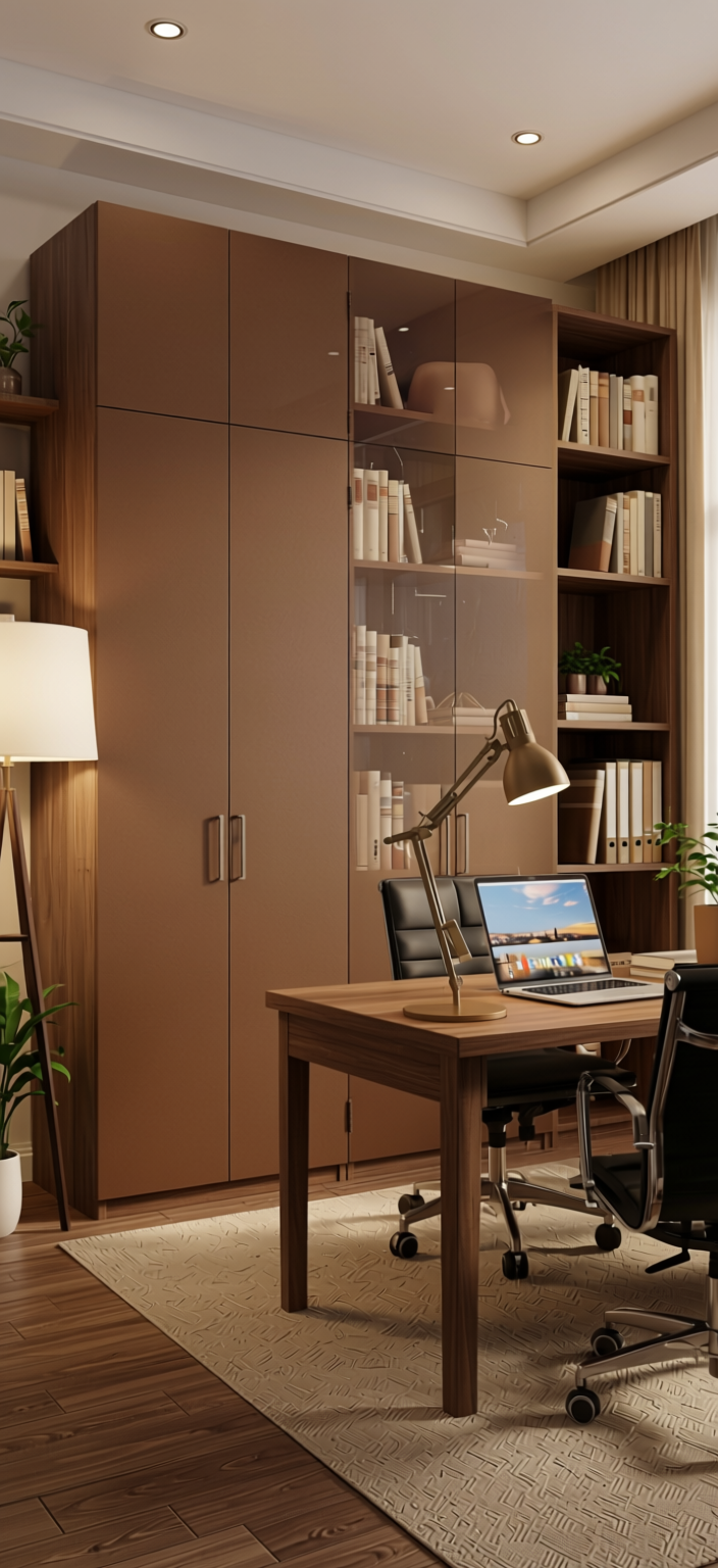 Brown Paper Plain Laminate 8x4 ft Matte 1 mm - 4151 A — application view in a home office