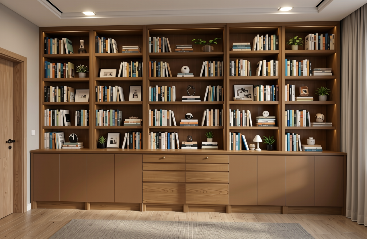 Brown Paper Plain Laminate 8x4 ft Texture 0.92 mm - 9297 A — application view in a home library