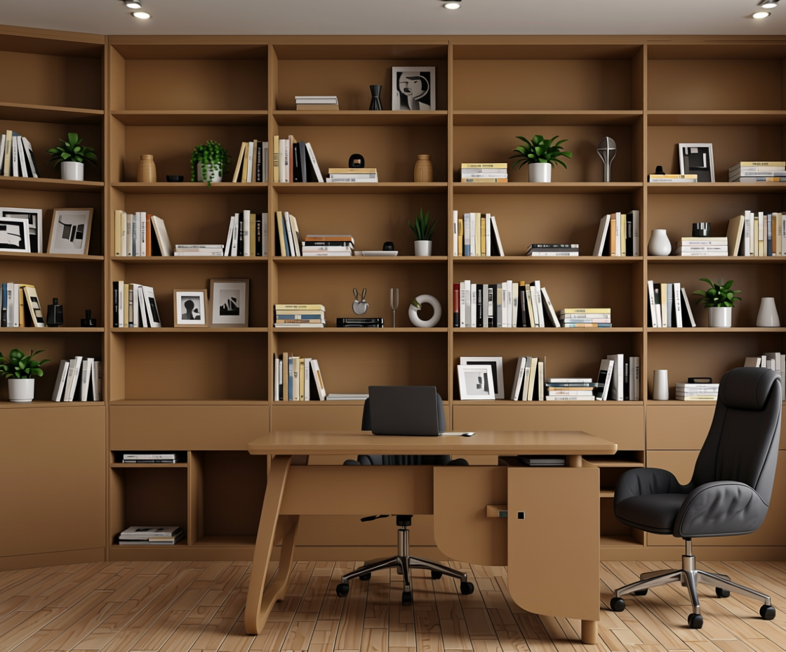 Brown Paper Plain Laminate 8x4 ft Texture 0.8 mm - BR 5902 — application view in a study room
