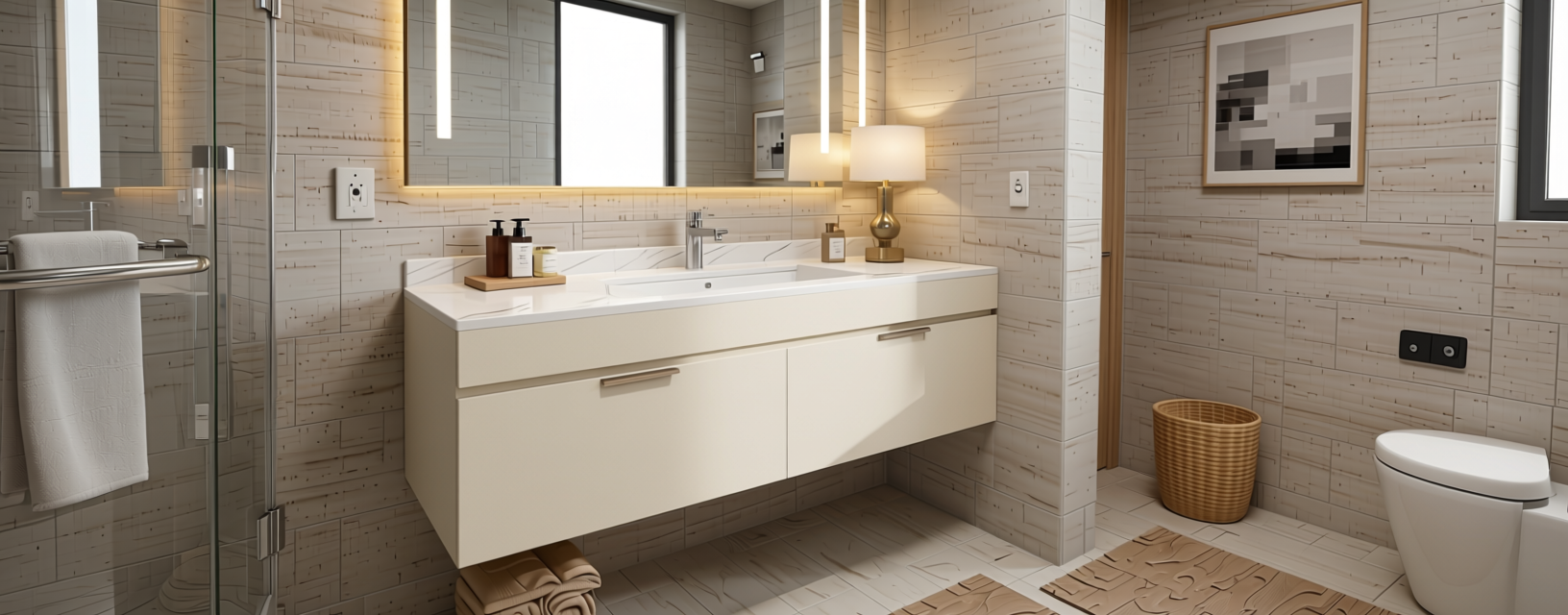 Ivory Plain Laminate 8x4 ft Texture 0.8 mm - 5918 SF — application view in a bathroom