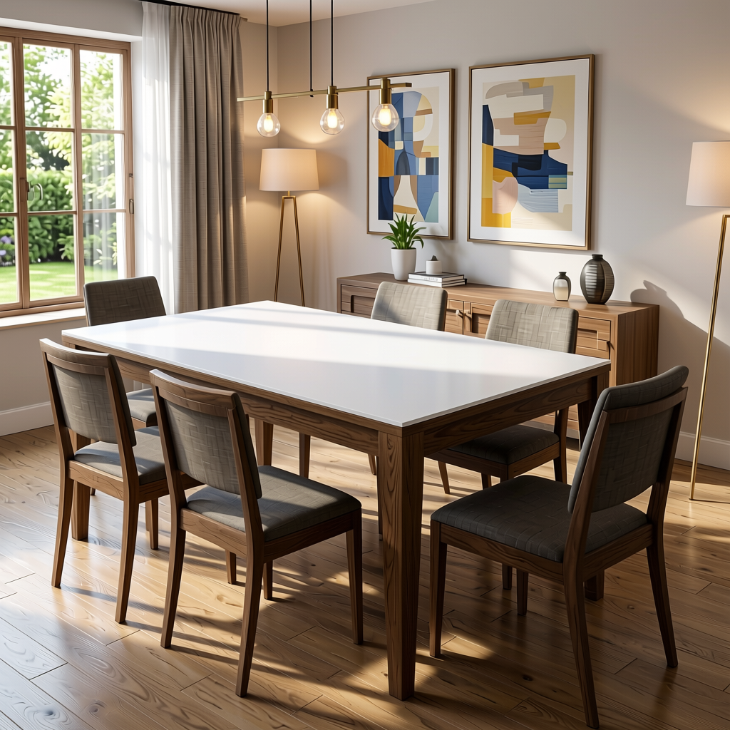 Multi Color White Plain Laminate 8x4 ft High Gloss 0.8 mm - 58031 JARI — application view in a dining room