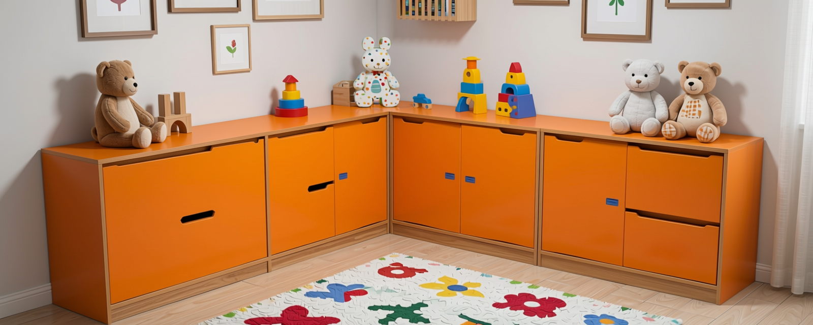 Orange Plain Laminate 8x4 ft Texture 0.8 mm - 5906 SF — application view in a playroom