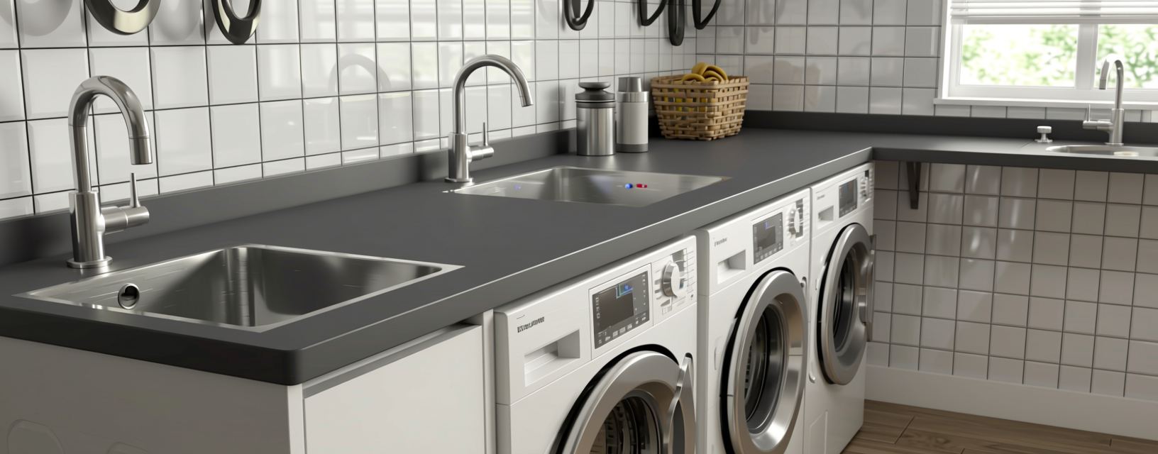 Slate Grey Plain Laminate 8x4 ft Texture 0.8 mm - 54137 SF — application view in a laundry room