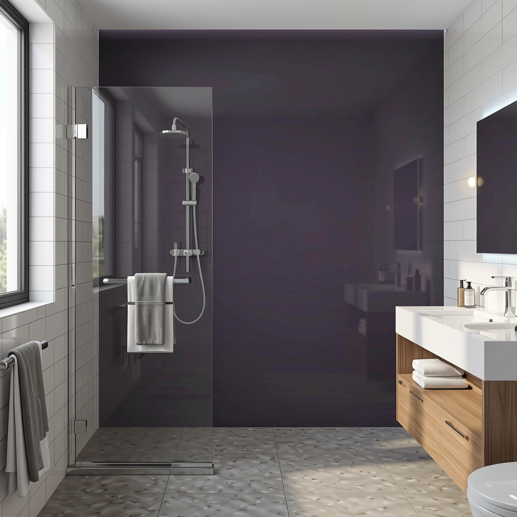 Acroglass 4314 Plain Colors Wall Panel 8*4 ft High Gloss 1.0 mm - ACR-4314 — application view in a modern bathroom