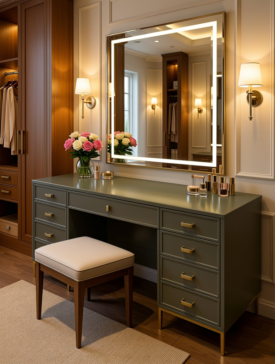 Acroglass 4315 Plain Colors Wall Panel 8*4 ft High Gloss 1.0 mm - ACR-4315 — application view in a glamorous dressing room