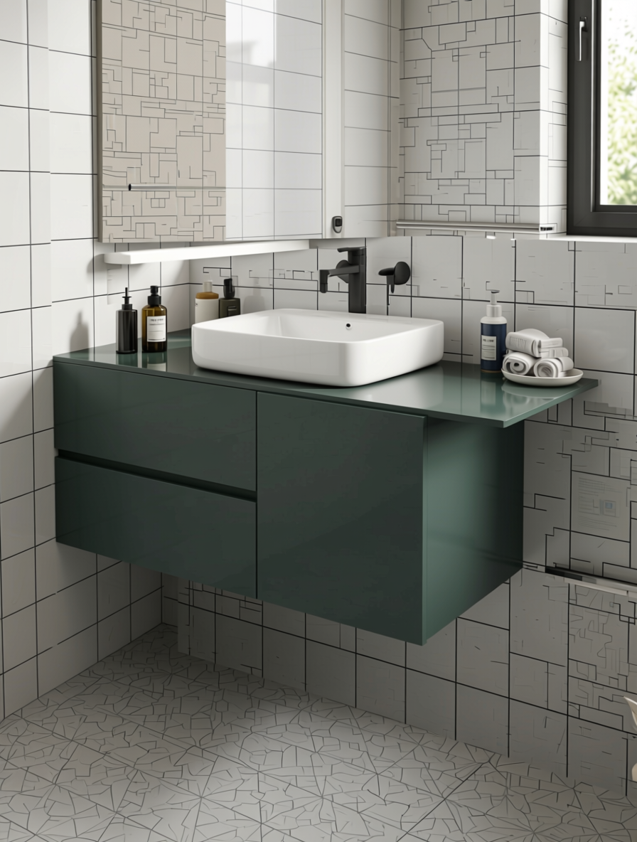 Acroglass 4316 Plain Colors Wall Panel 8*4 ft High Gloss 1.0 mm - ACR-4316 — application view in a minimalist bathroom