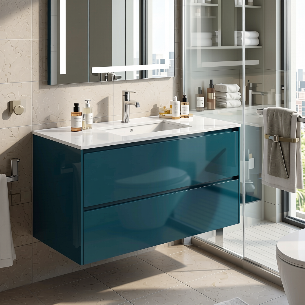 Acroglass 4317 Plain Colors Wall Panel 8*4 ft High Gloss 1.0 mm - ACR-4317 — application view in a modern bathroom
