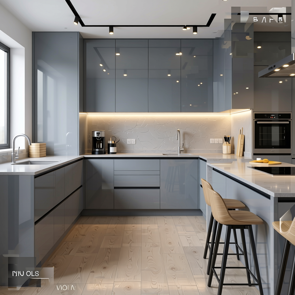 Acroglass 4318 Plain Colors Wall Panel 8*4 ft High Gloss 1.0 mm - ACR-4318 — application view in a contemporary kitchen