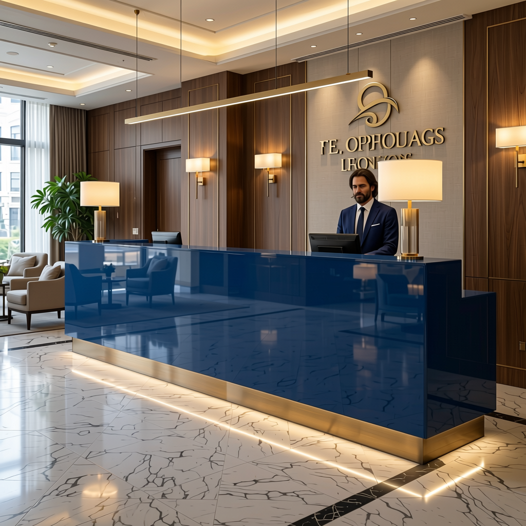 Acroglass 4319 Plain Colors Wall Panel 8*4 ft High Gloss 1.0 mm - ACR-4319 — application view in a hotel lobby