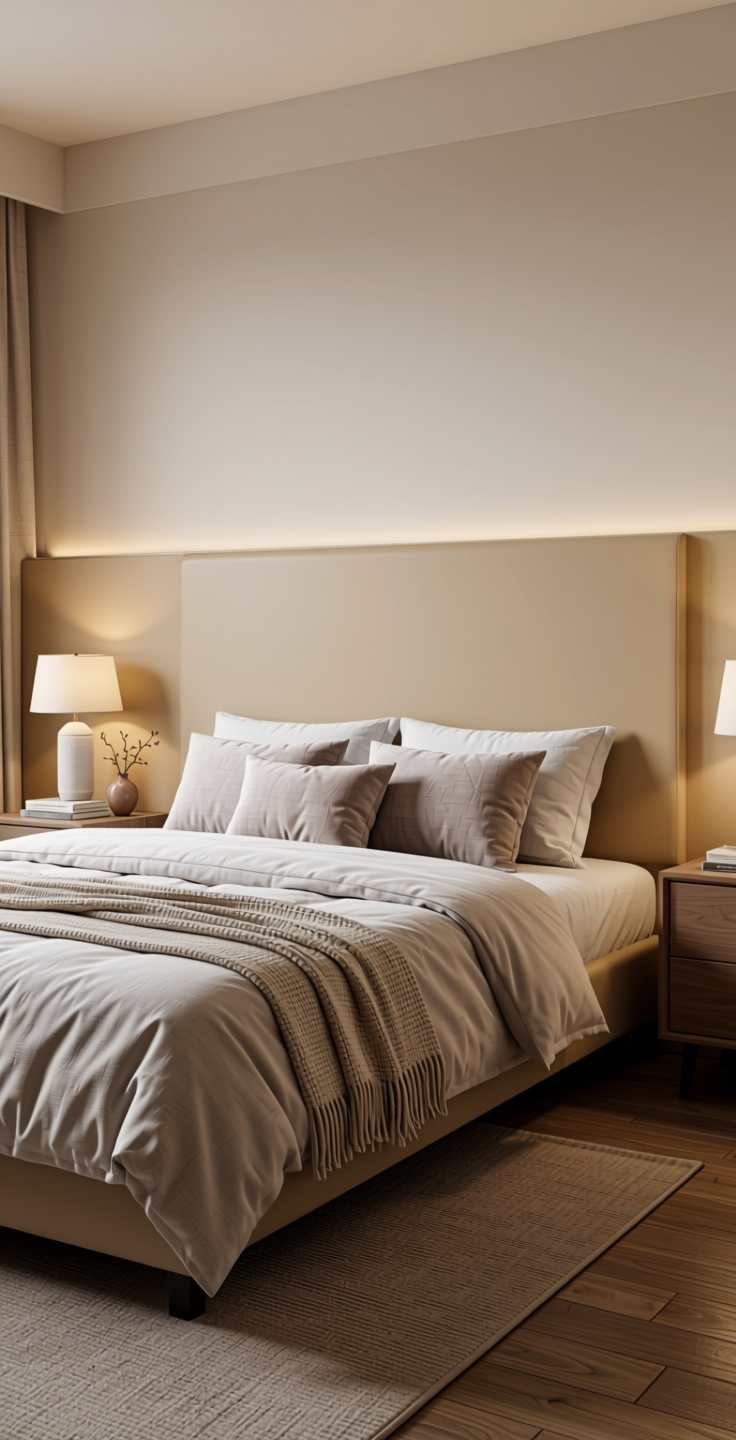 Cane Beige Plain Laminate 8x4 ft Matte 1 mm - UL 664 — application view in a bedroom