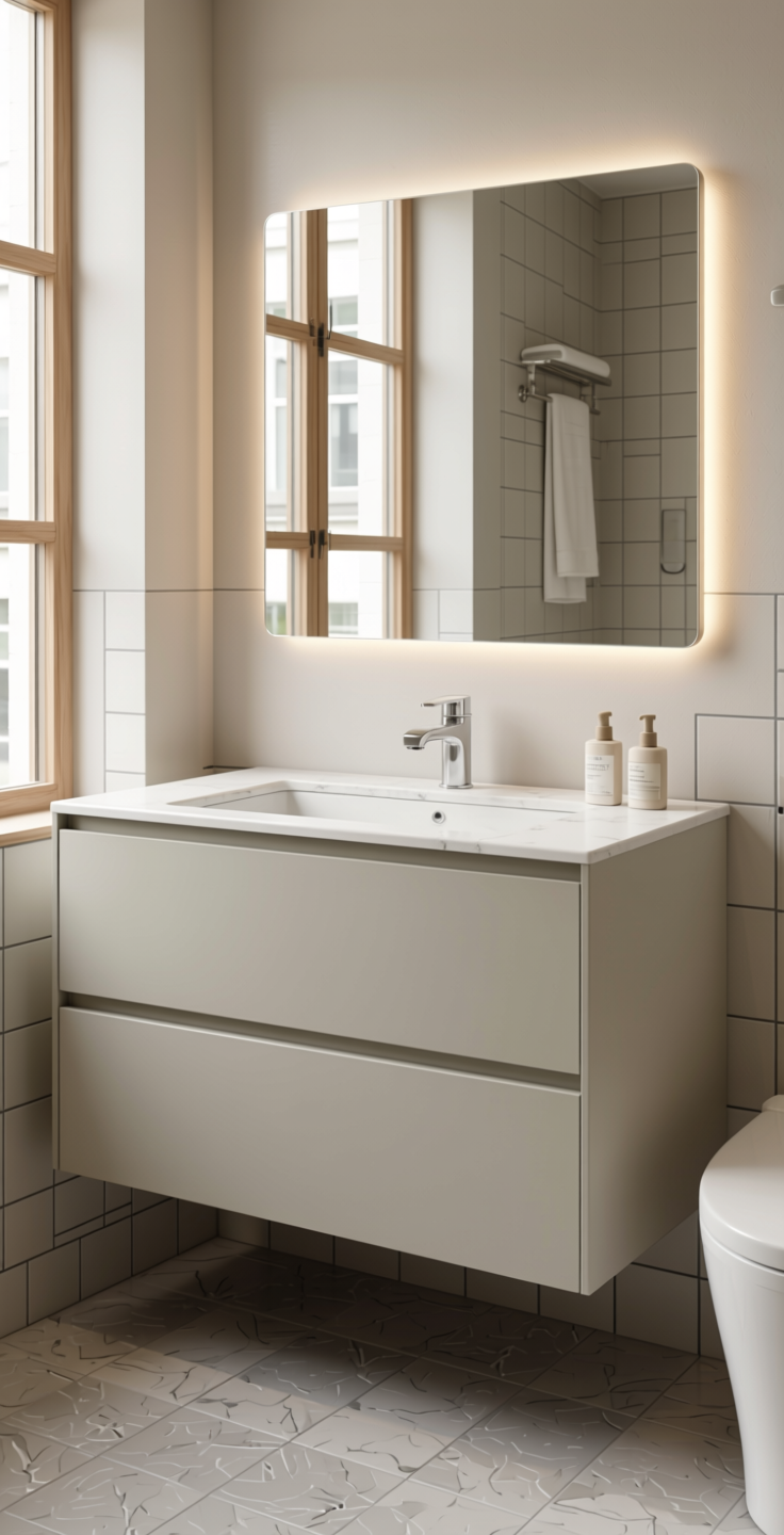 Ceramic Plain Laminate 8x4 ft Matte 1 mm - UL 669 — application view in a minimalist bathroom