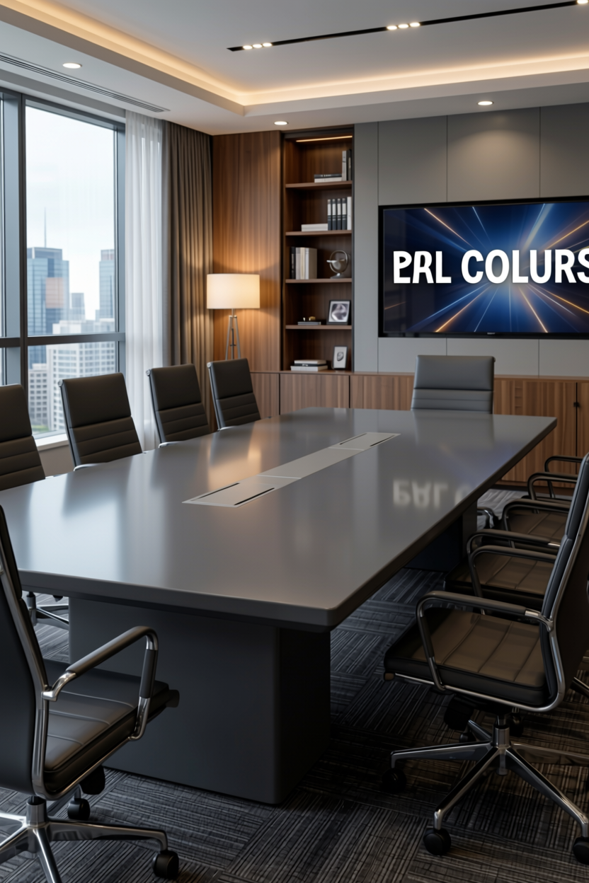 Gothic Grey Plain Laminate 8x4 ft High Gloss 1 mm - DG 668 — application view in a sophisticated office