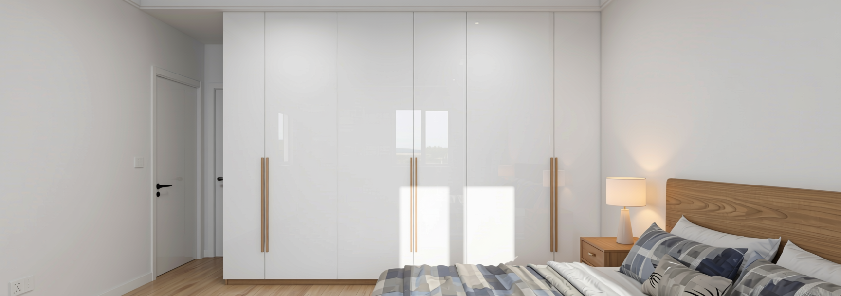 Absolute White Plain Laminate 8x4 ft Glossy 1 mm - 660 DG — application view in a minimalist bedroom
