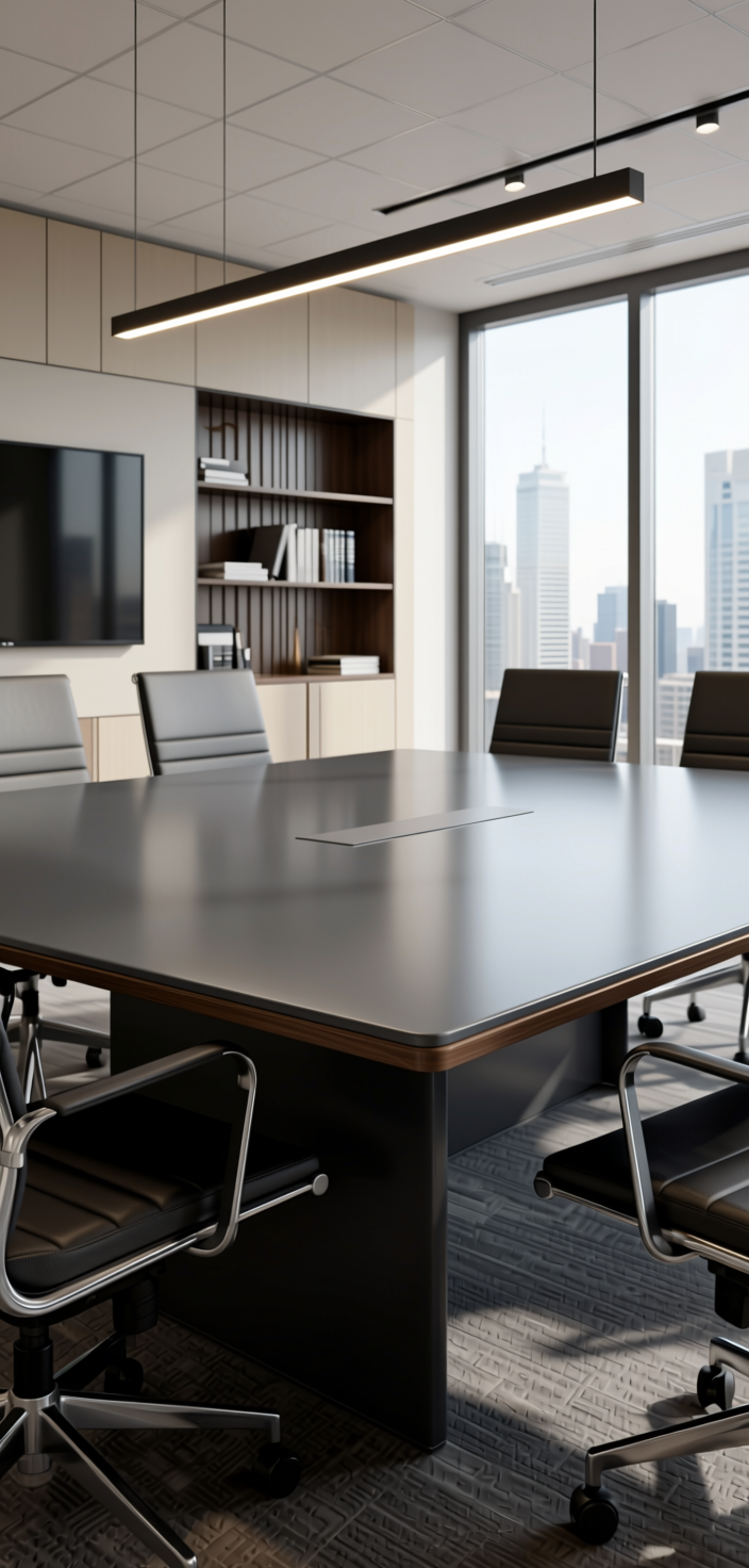 Amaze Grey Plain Laminate 8x4 ft High Gloss 0.8 mm - 9047 HGL — application view in a office
