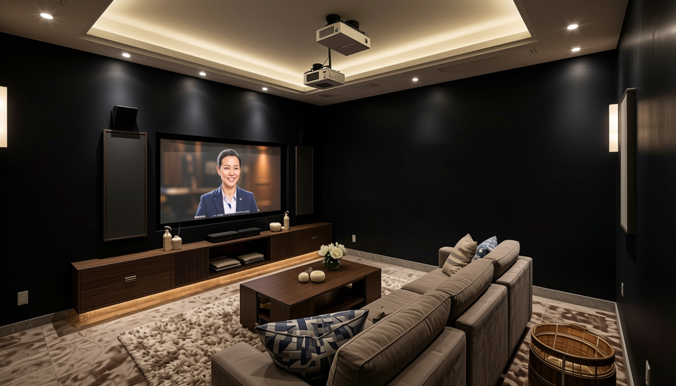 Black Plain Laminate 8x4 ft Glossy 1 mm - 610 DG — application view in a home theater