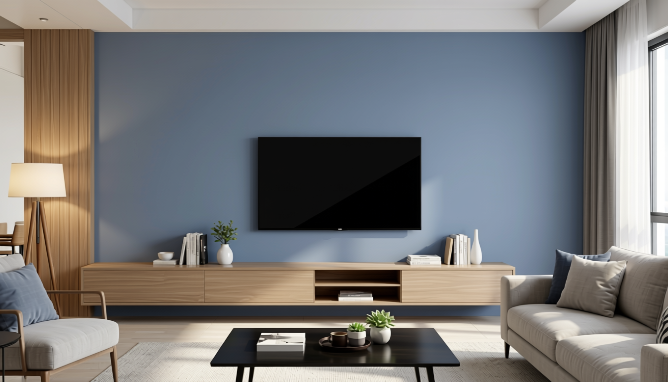Bluish Grey Plain Laminate 8x4 ft Texture 1 mm - 672 UL — application view in a modern living room