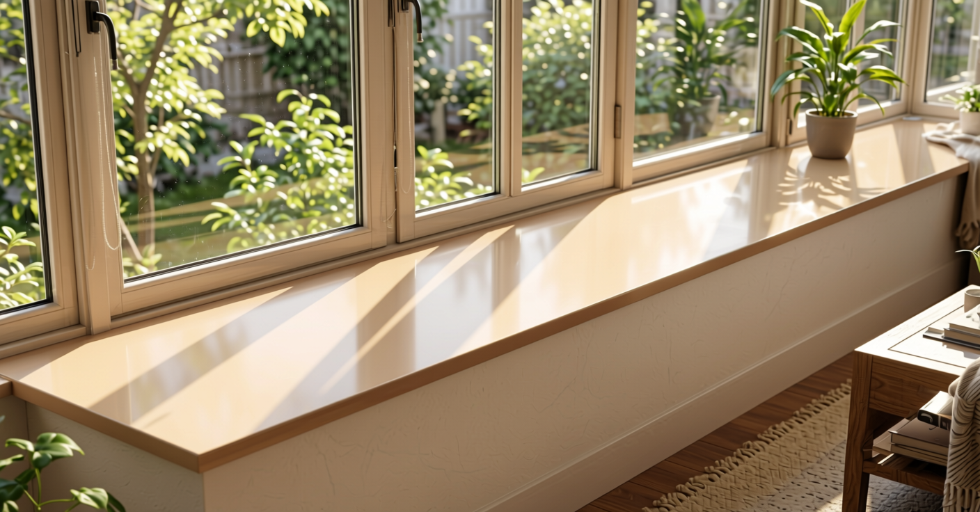 Cane Beige Plain Laminate 8x4 ft Glossy 1 mm - 664 DG — application view in a sunroom