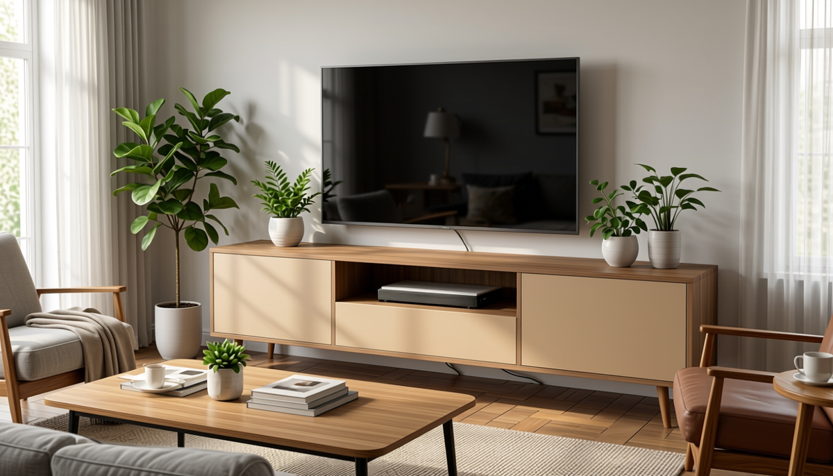 Cane Beige Plain Laminate 8x4 ft Texture 1 mm - 664 UL — application view in a casual living room