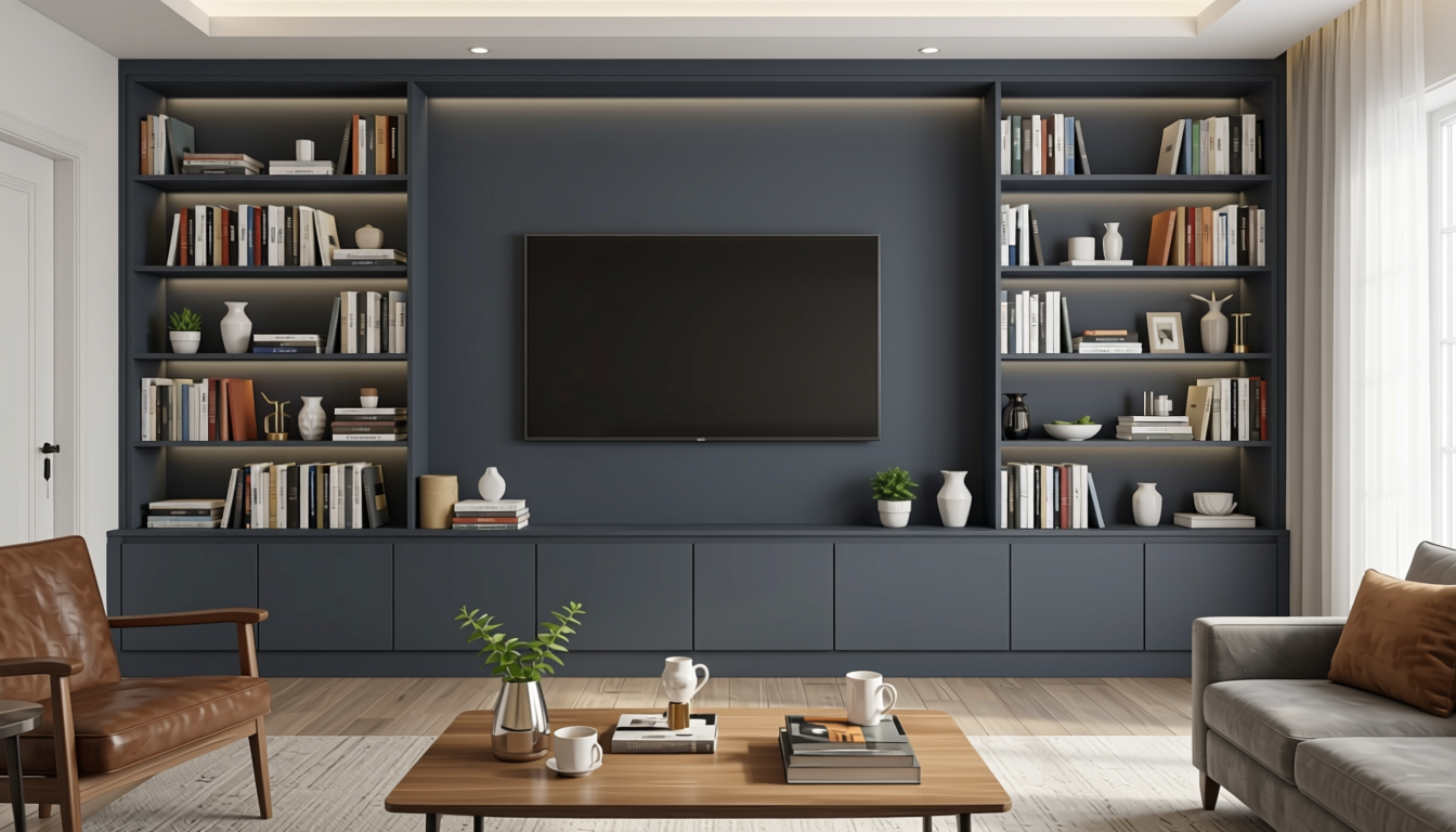 Charcoal Plain Laminate 8x4 ft Texture 1 mm - 652 UL — application view in a home library