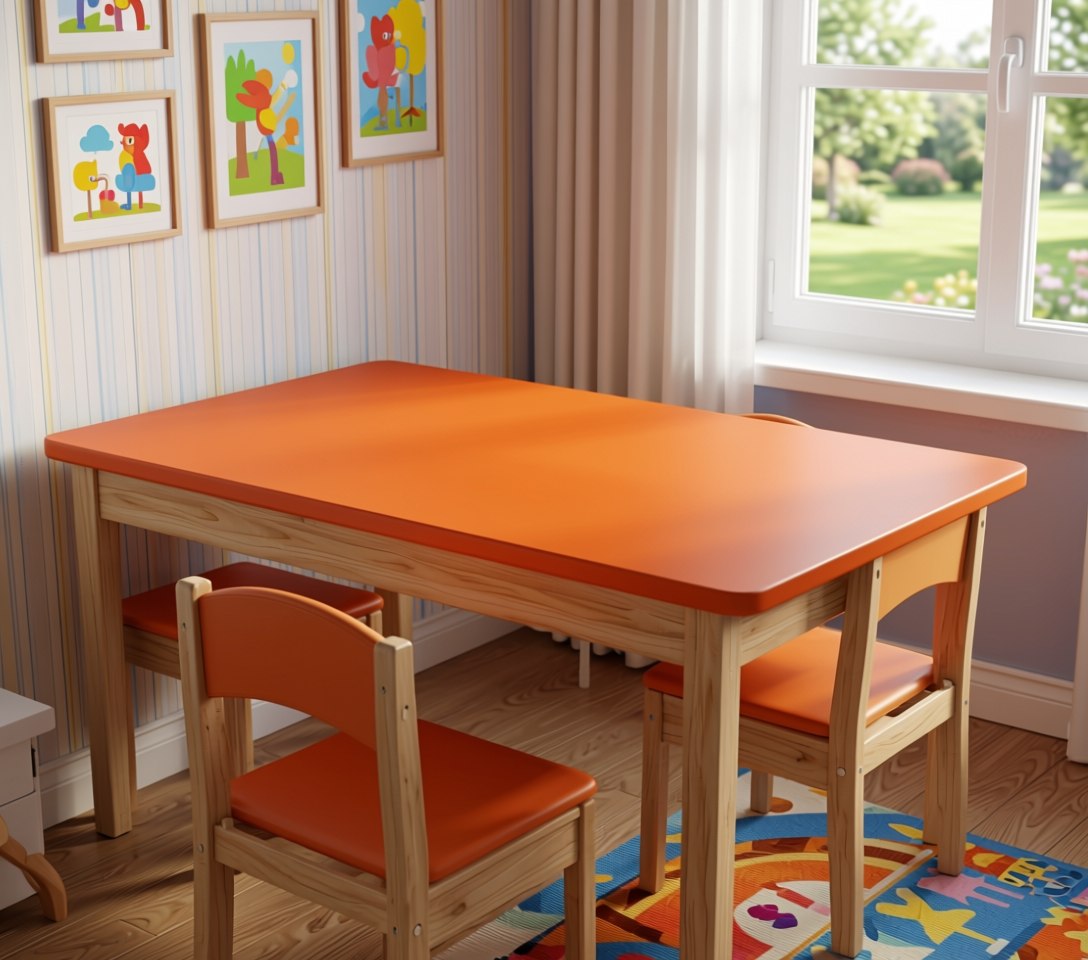 Flaming Orange Plain Laminate 8x4 ft Matte 0.9 mm - 580 EM — application view in a kids room