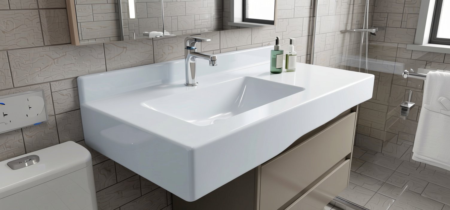 Frost White Plain Laminate 8x4 ft Glossy 1 mm - 662 DG — application view in a modern bathroom