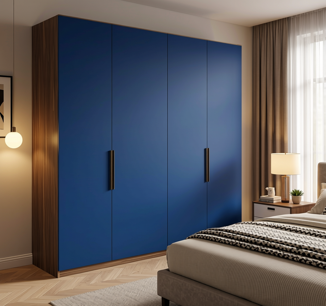 Galaxy Blue Plain Laminate 8x4 ft Matte 0.9 mm - 577 EM — application view in a bedroom
