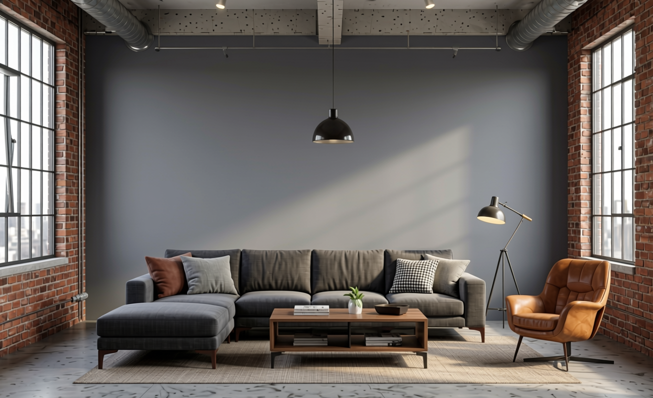 Grey Metallic Plain Laminate 8x4 ft Texture 1 mm - 5062 CF — application view in a industrial loft
