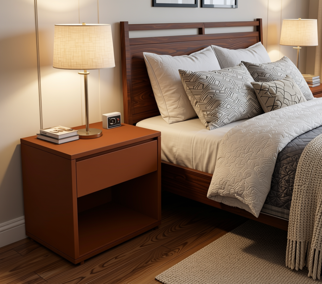 Iron Brown Plain Laminate 8x4 ft Matte 0.9 mm - 579 EM — application view in a bedroom
