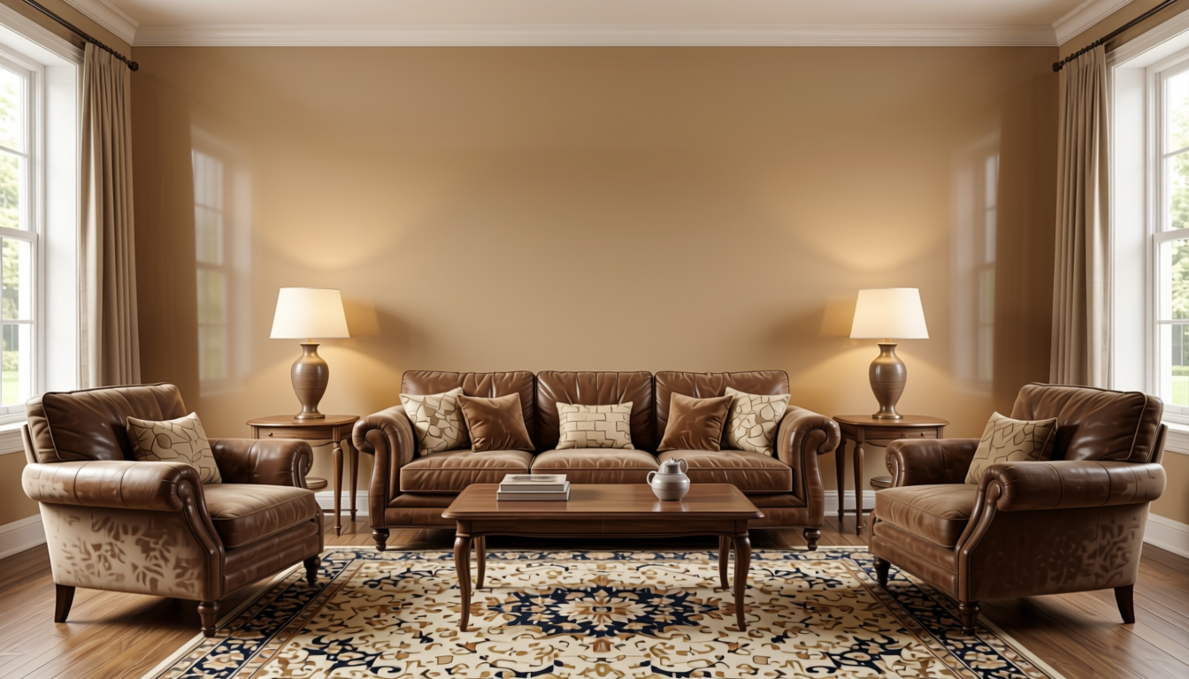 Mission Beige Plain Laminate 8x4 ft Glossy 1 mm - 673 DG — application view in a classic living room
