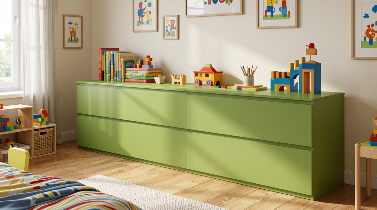 Pistachio Plain Laminate 8x4 ft Texture 1 mm - 650 UL — application view in a playful kids room