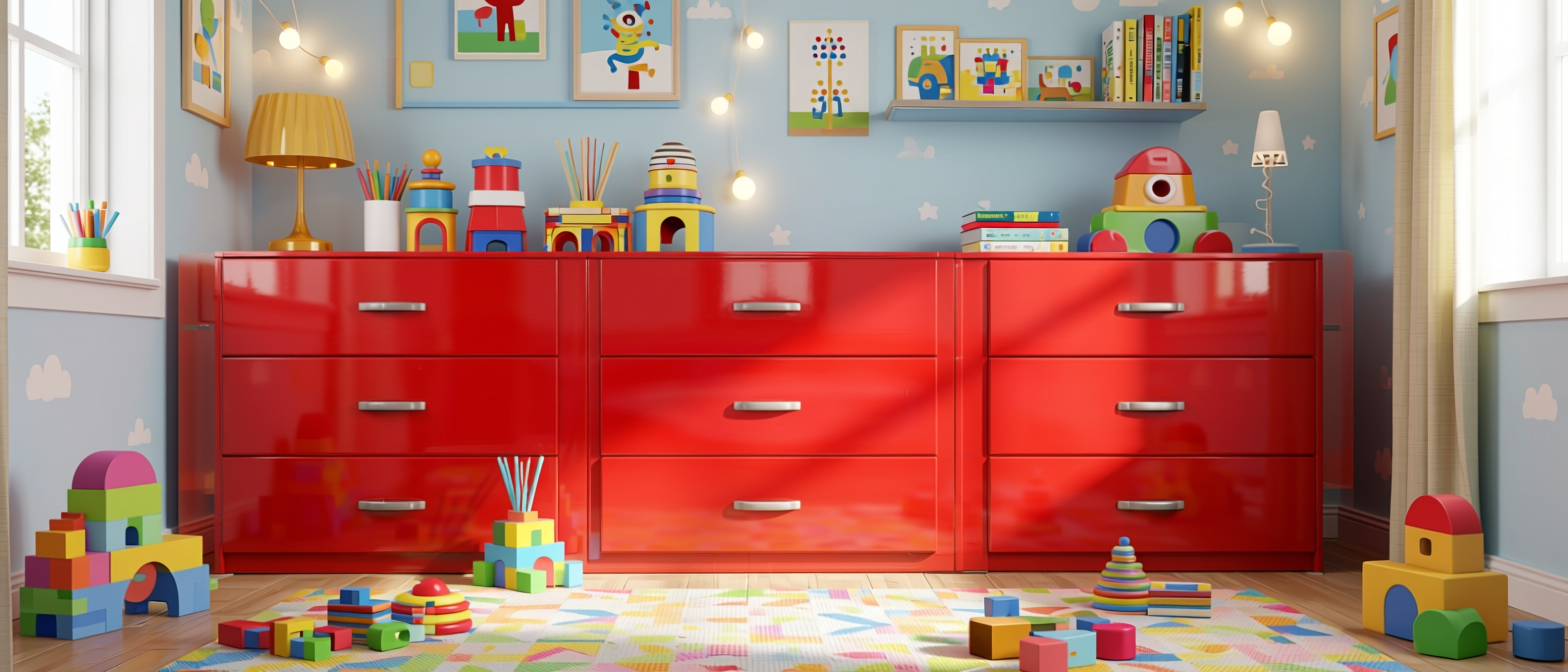 Red Plain Laminate 8x4 ft Glossy 1 mm - 609 DG — application view in a playful kids' room