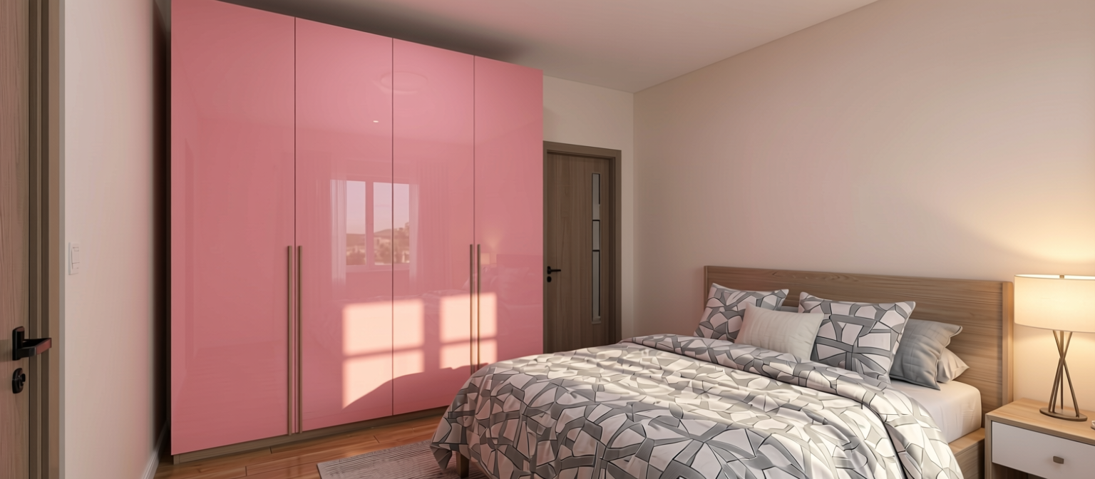 Romantic Pink Plain Laminate 8x4 ft Glossy 1 mm - 654 DG — application view in a girl's bedroom