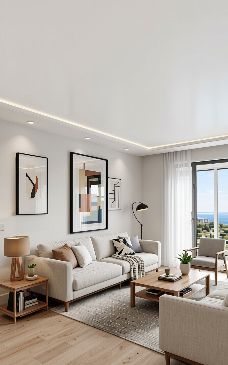 Star White Plain Laminate 8x4 ft Texture 0.9 mm - 560 SG — application view in a bright living room