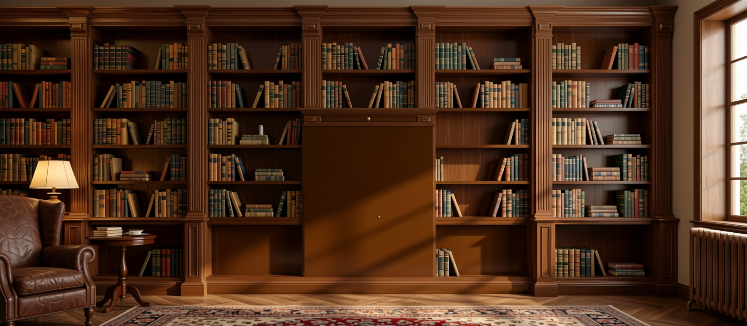 Tobacco Brown Plain Laminate 8x4 ft Glossy 1 mm - 659 DG — application view in a rich library