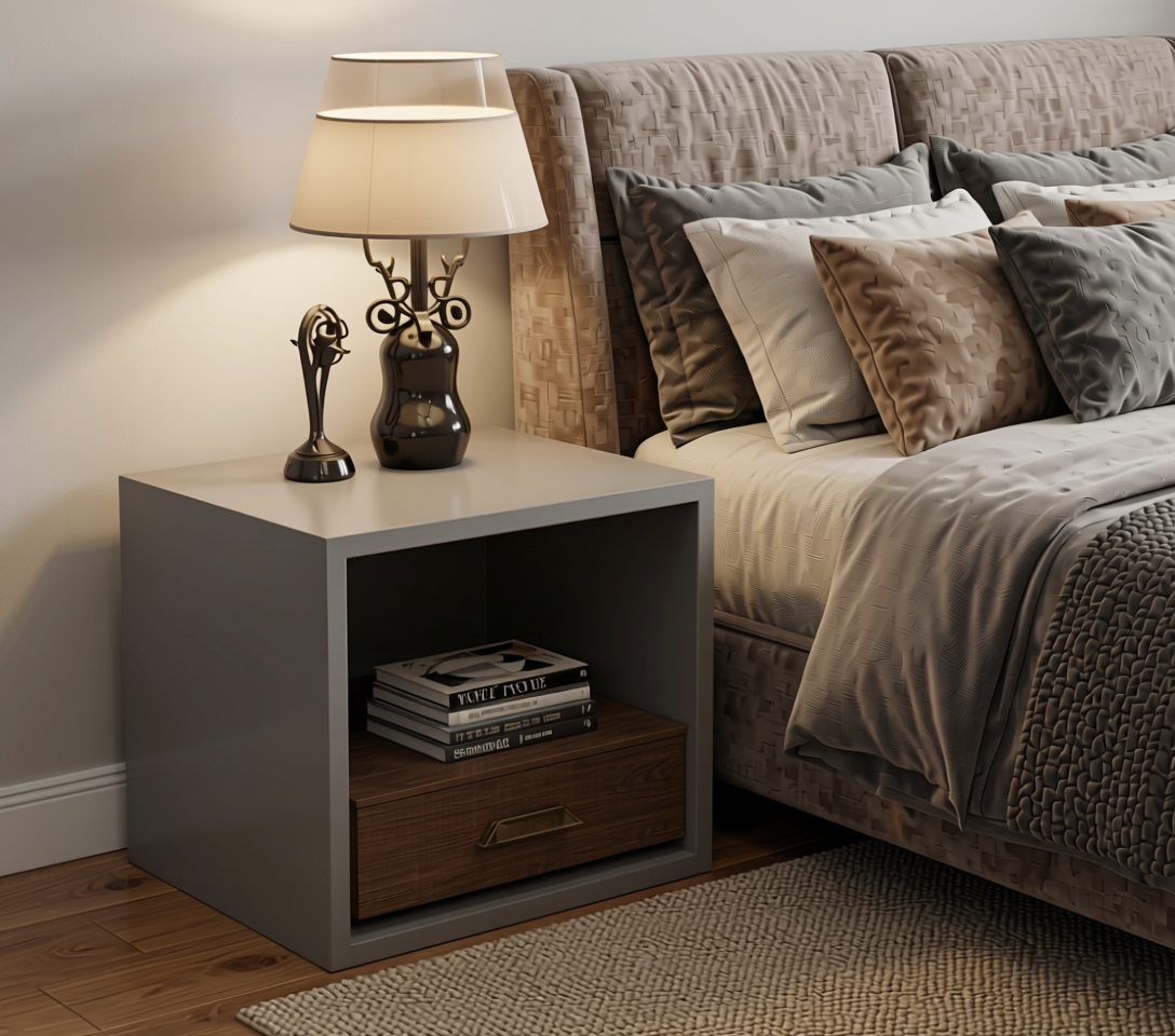 Velour Grey Plain Laminate 8x4 ft Matte 0.9 mm - 568 EM — application view in a bedroom